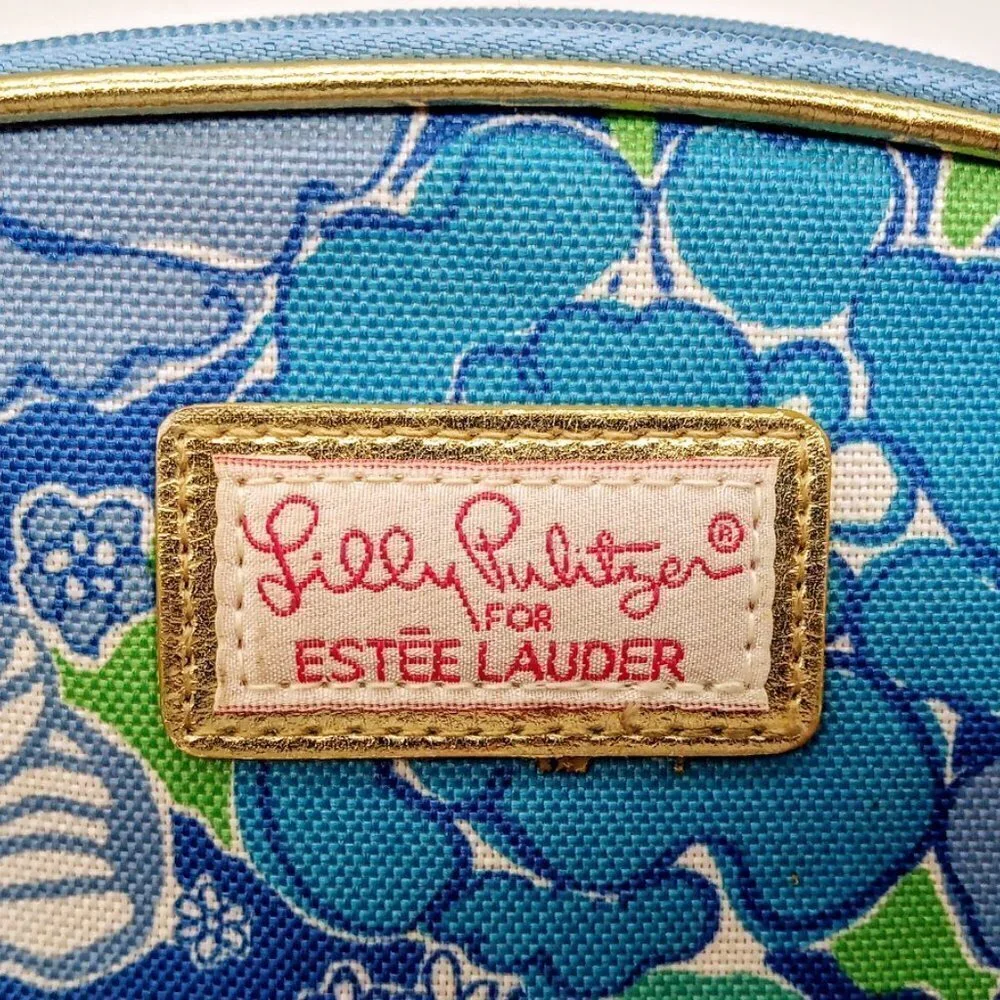Lilly Pulitzer for Estee Lauder Blue Floral Cosmetic Bag NWOT - Picture 2 of 9
